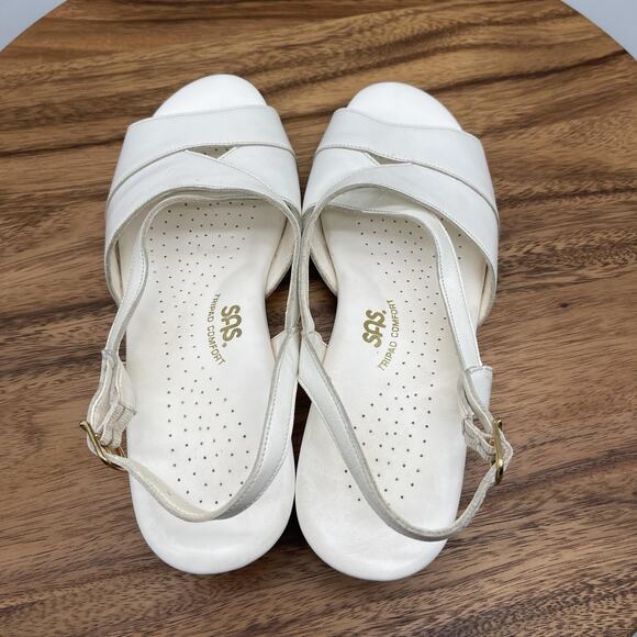 SAS Tripad Comfort Shoes Womens Size 8 WW White Leather Wedge Slingback Sandals - Picture 5 of 8